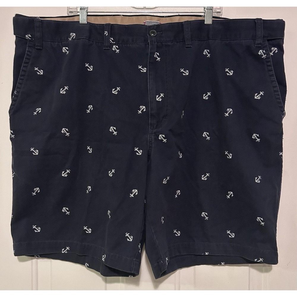 Izod Saltwater Shorts Mens 48 Anchor Print Navy Blue White Chino Preppy Flat